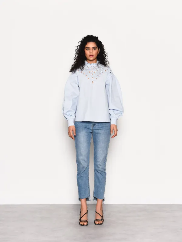 Glamorous Light Blue Puff Sleeve Blouse sold by Glamorous