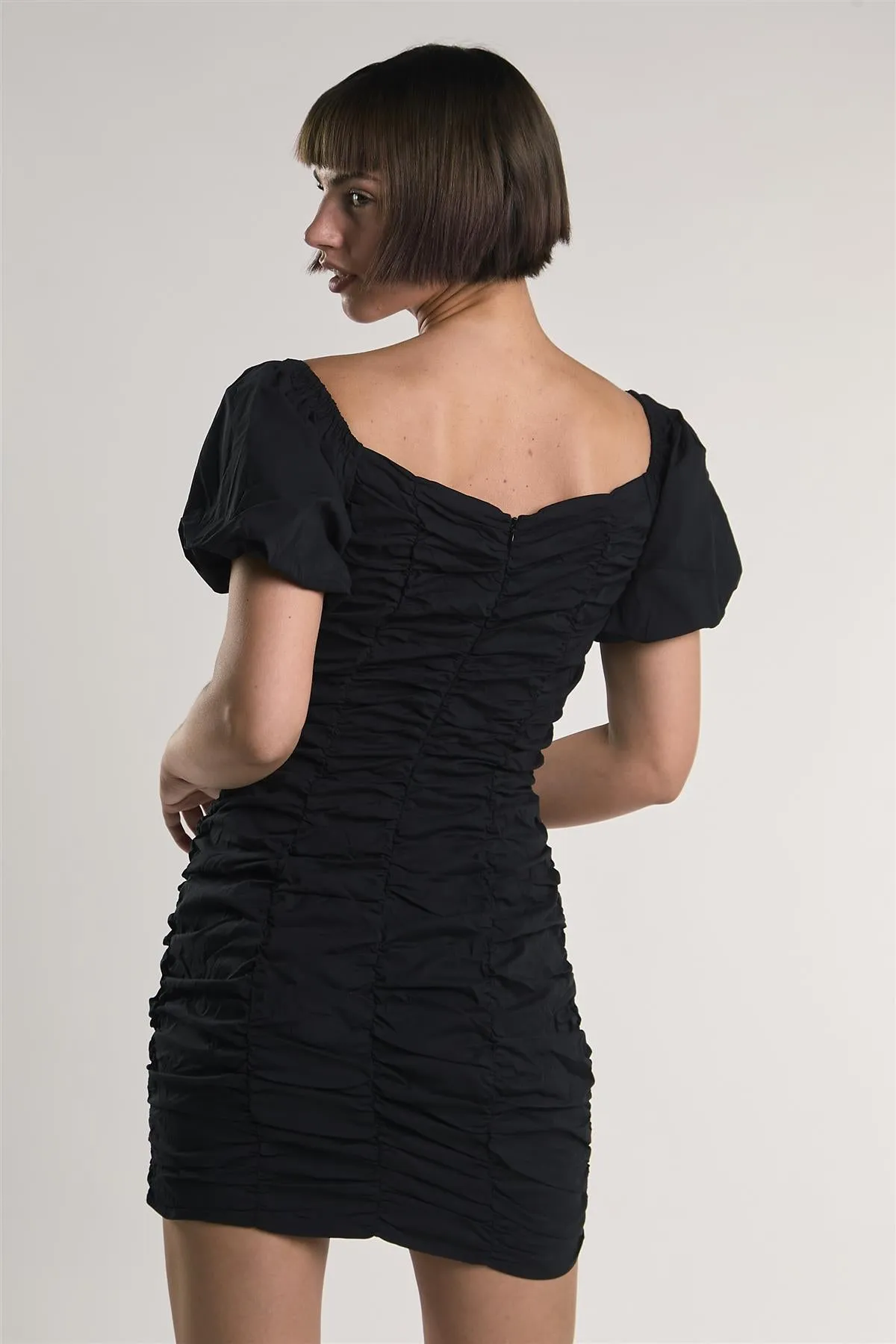 Black Puff-Sleeve-Gathered Mini-Dress sold by Glamorous product image thumbnail 2