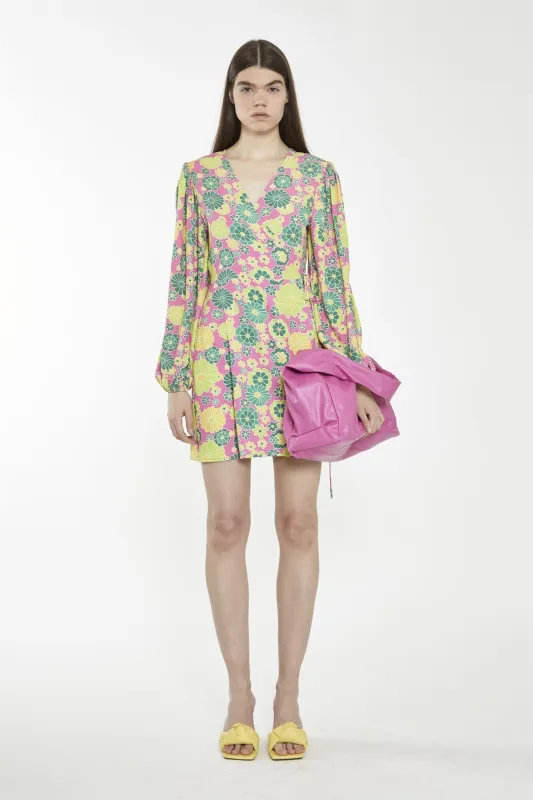 Pink-Multi-60S-Flower Wrap Mini-Dress sold by Glamorous