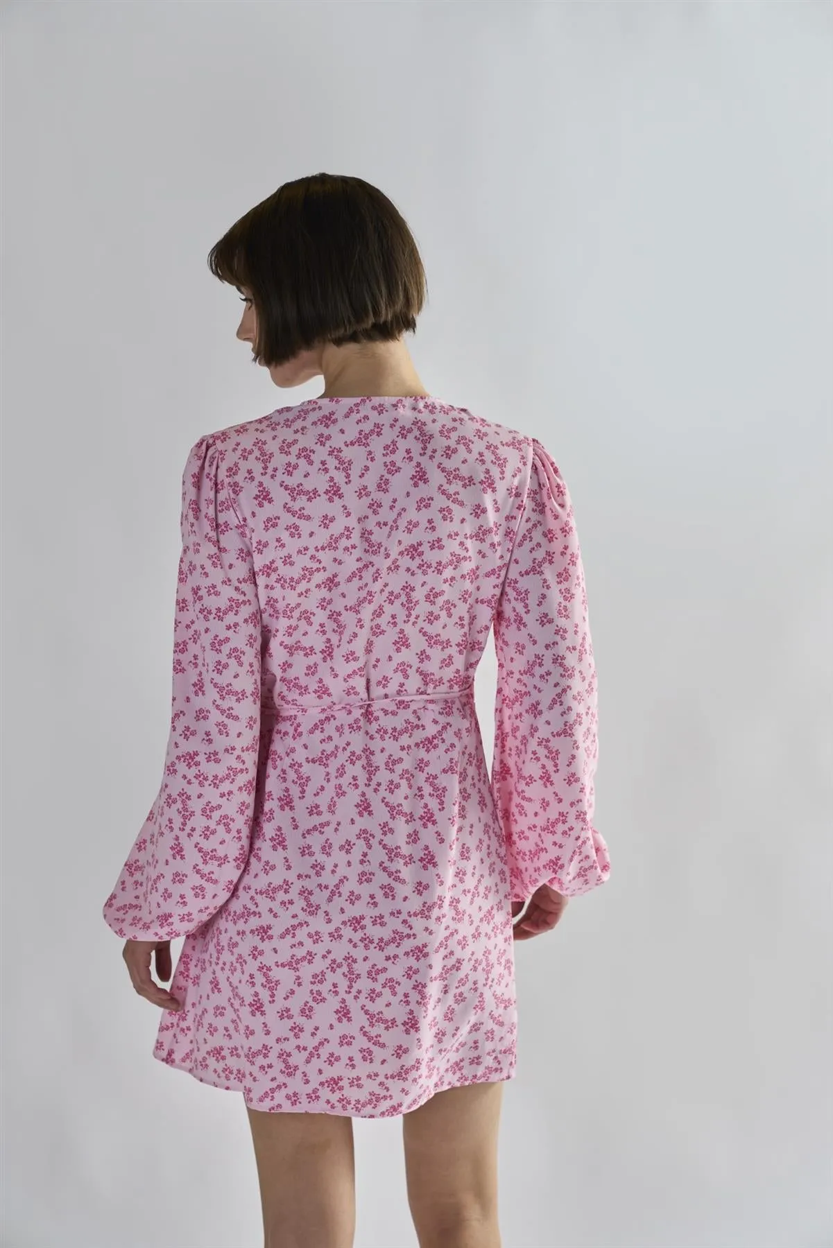 Pink-Fuschia-Ditsy Wrap Mini-Dress sold by Glamorous product image thumbnail 2