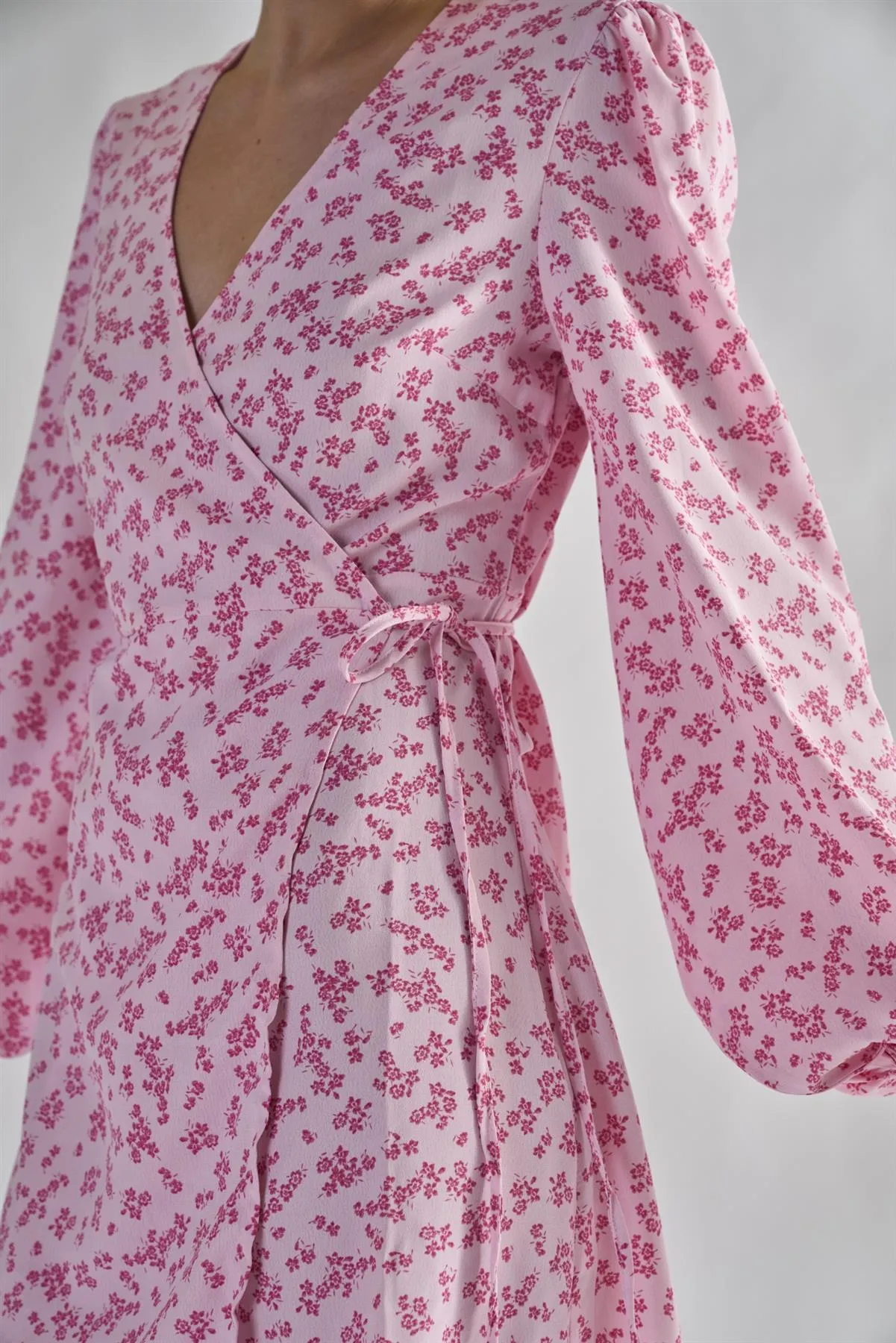 Pink-Fuschia-Ditsy Wrap Mini-Dress sold by Glamorous product image thumbnail 5