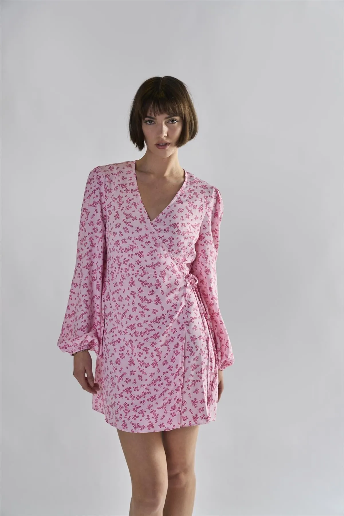 Pink-Fuschia-Ditsy Wrap Mini-Dress sold by Glamorous product image thumbnail 3