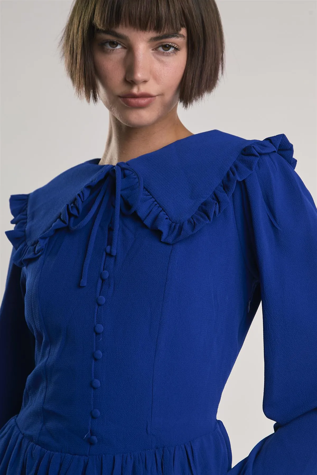 Blue Button-Down-Skater Mini-Dress sold by Glamorous product image thumbnail 4