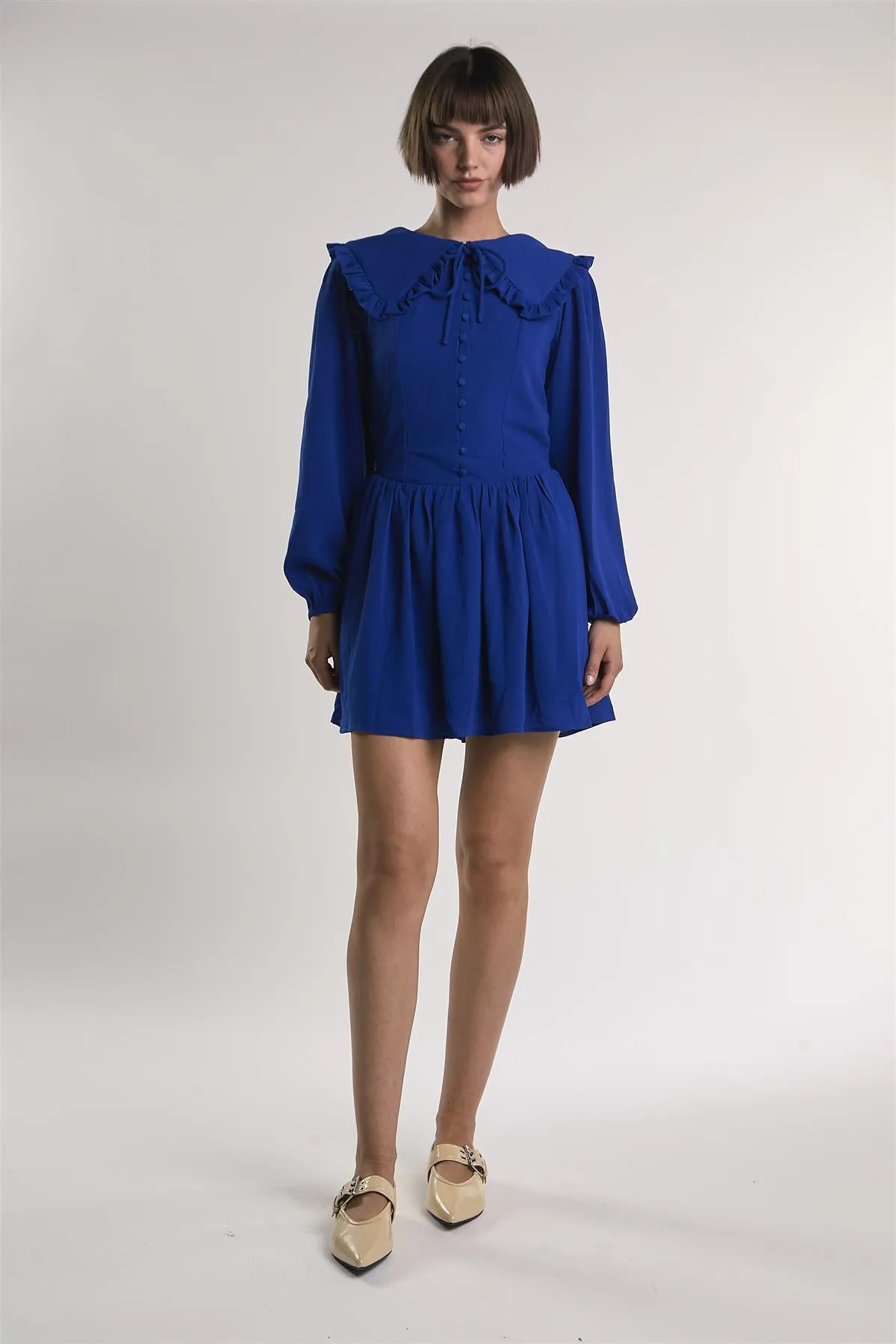 Blue Button-Down-Skater Mini-Dress sold by Glamorous