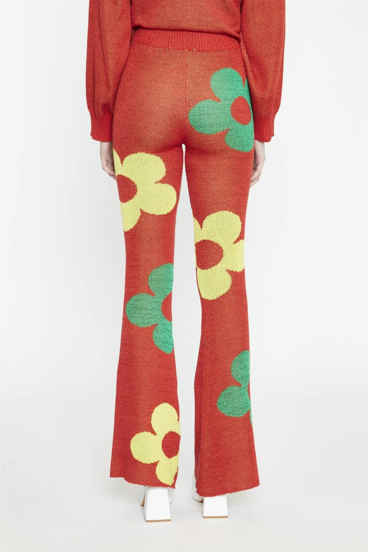Red-Multi-Glitter Floral-Knit Flared-Leggings sold by Glamorous product image thumbnail 3
