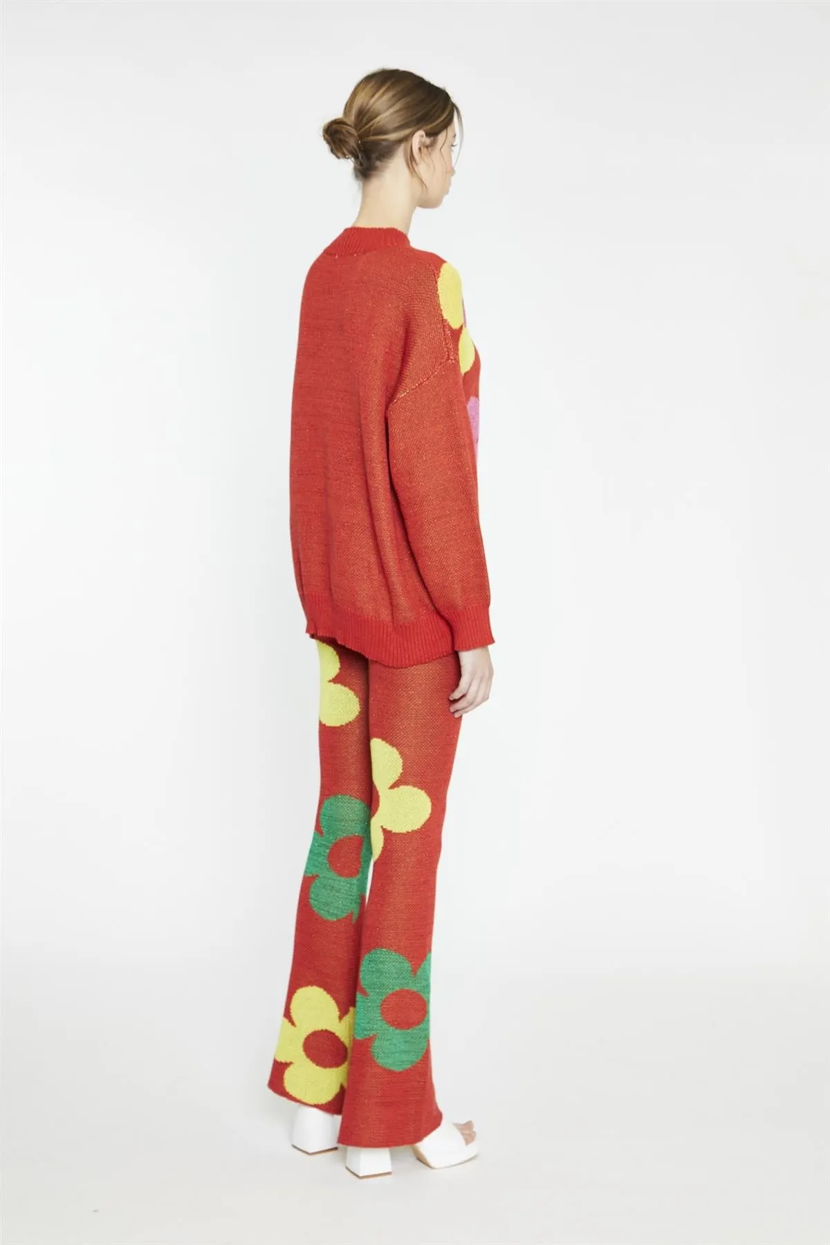 Red-Multi-Glitter Floral-Knit Flared-Leggings sold by Glamorous product image thumbnail 2
