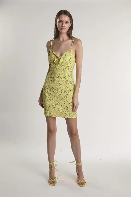 Yellow-Multi-Ditsy Sleeveless Mini-Dress sold by Glamorous