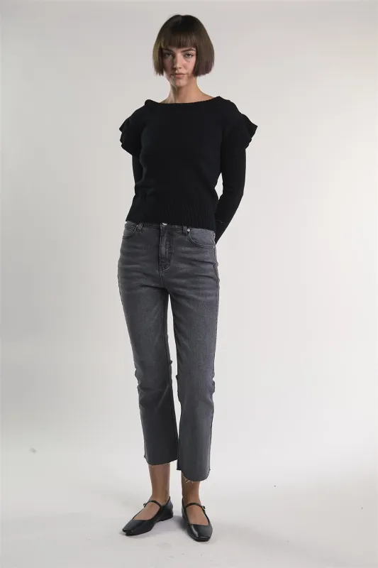 Black Ruffle Shoulder Sweater made by Glamorous