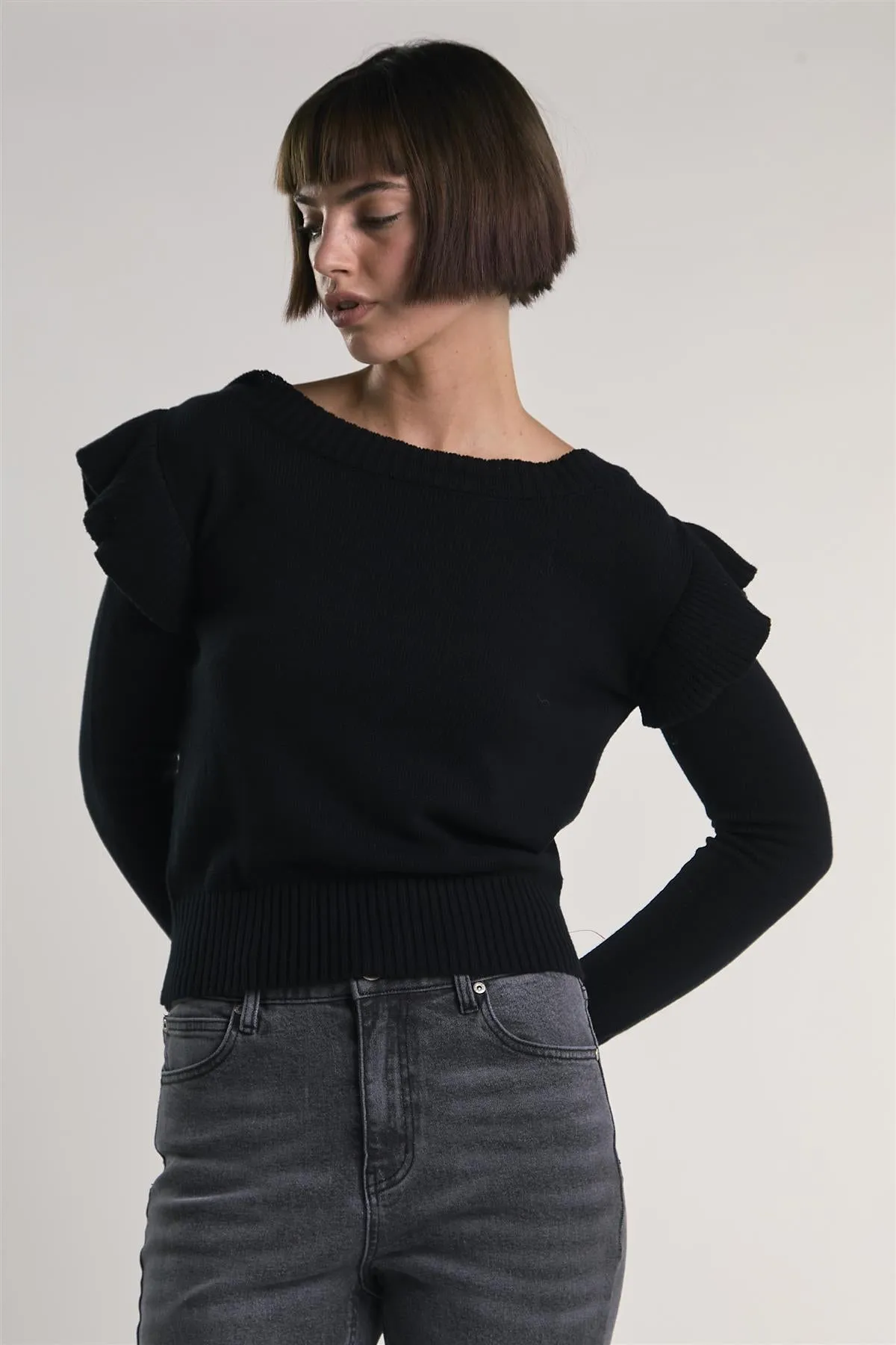 Black Ruffle Shoulder Sweater sold by Glamorous product image thumbnail 3