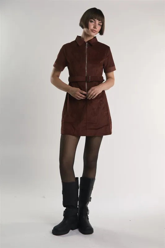 Rust-Corduroy Half-Sleeve Mini-Dress sold by Glamorous