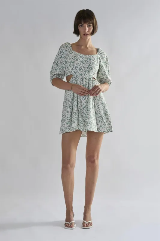 Green Ditsy Tie Back Square Neck Mini Dresses sold by Glamorous