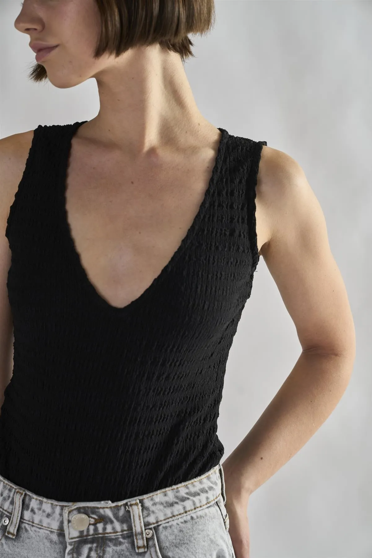 Black-Textured V Neck Ribbed Bodysuit sold by Glamorous product image thumbnail 5
