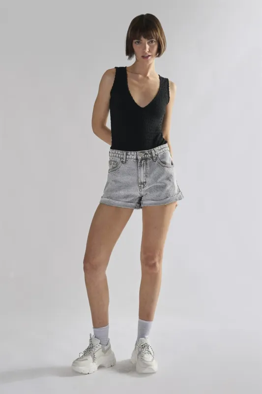 Black-Textured V Neck Ribbed Bodysuit sold by Glamorous