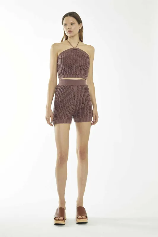 Mink Halter-Neck-Ribbed Crop-Top made by Glamorous