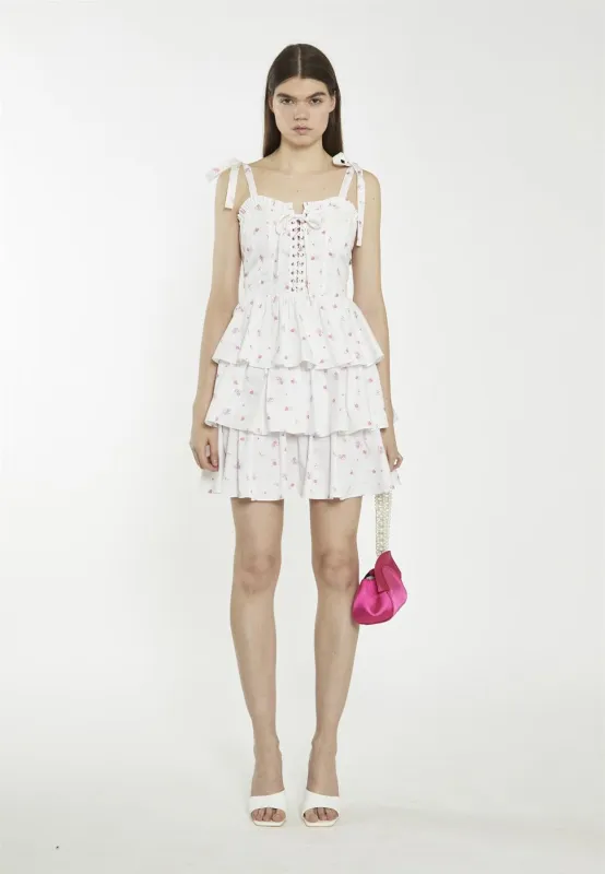 White Pink Floral Tiered Corset Mini-Dress sold by Glamorous