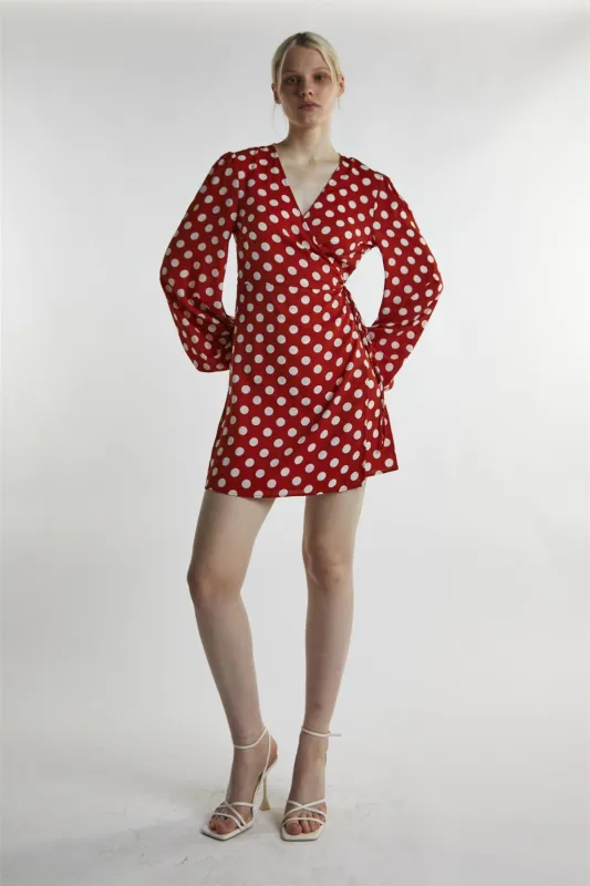 Rust White Polka Wrap Mini-Dress sold by Glamorous