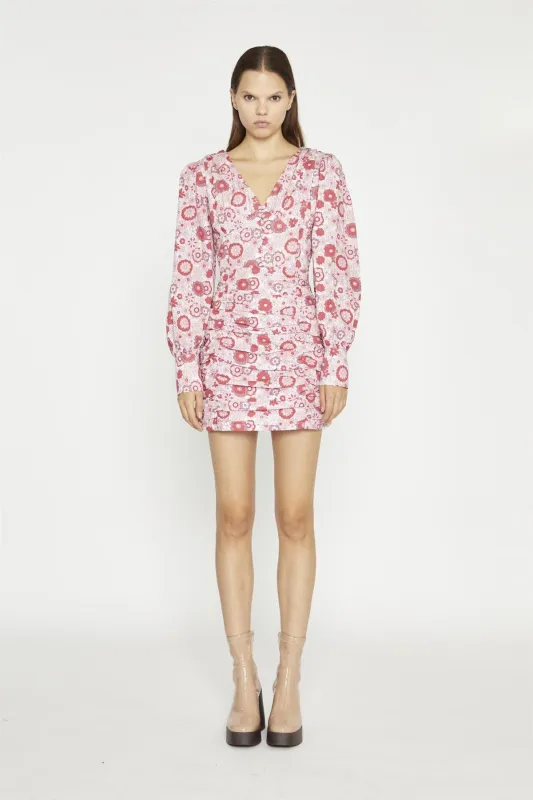 Pink Red Vintage Floral  V-Neck Mini-Dress made by Glamorous