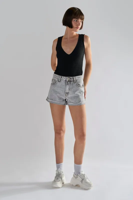 Bleach-Acid Black Denim Shorts made by Glamorous