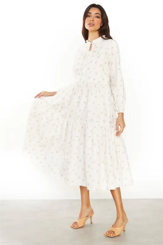 Ditsy Rose Stripe Long Sleeve Midi Dress sold by Glamorous