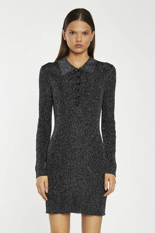 Black-Silver Rib Button-Up Collar Mini-Dress made by Glamorous