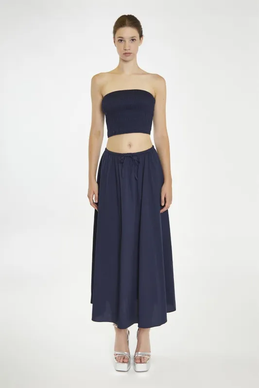 Navy Smocked Bandeau Crop-Top made by Glamorous