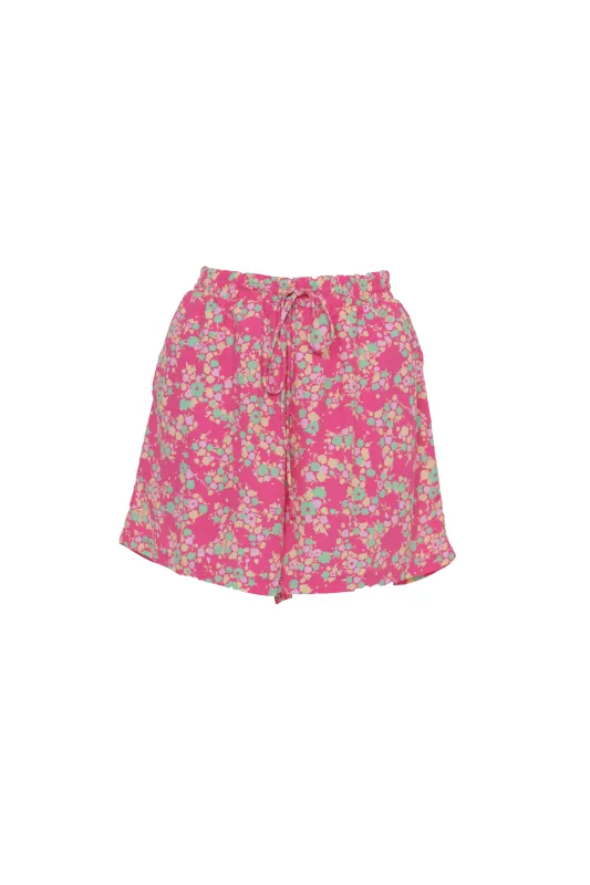 LADIES SHORTS-AC3575-HOT PINK MULTI DITSY made by Glamorous