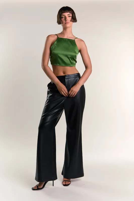 Glamorous Dark Green Satin Back Tie Crop Top made by Glamorous