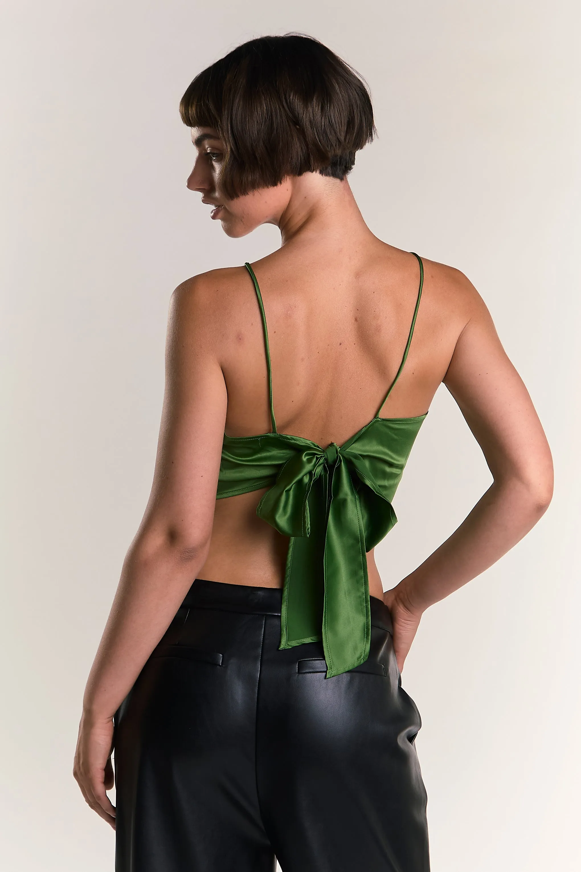 Glamorous Dark Green Satin Back Tie Crop Top sold by Glamorous product image thumbnail 2