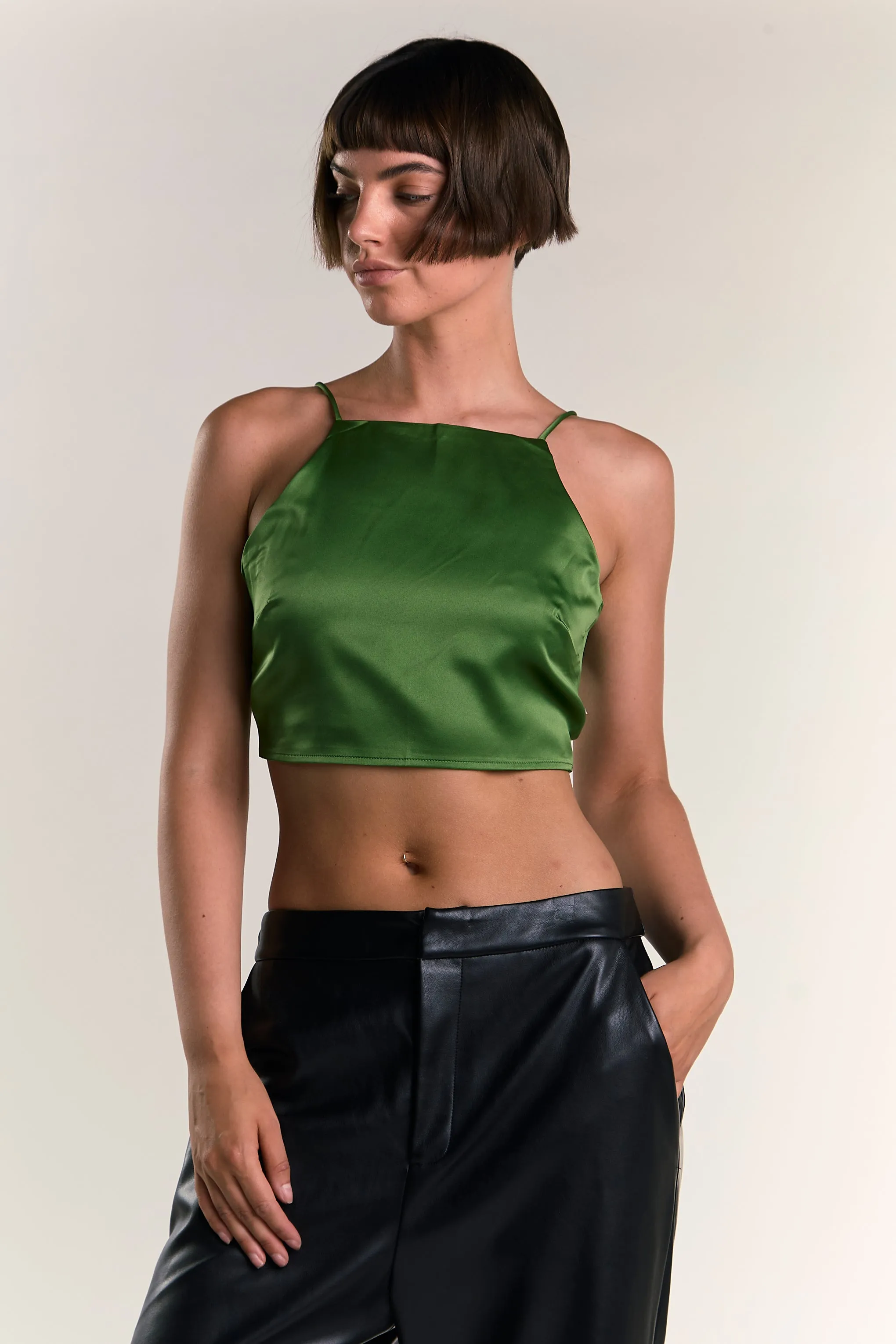Glamorous Dark Green Satin Back Tie Crop Top sold by Glamorous product image thumbnail 3