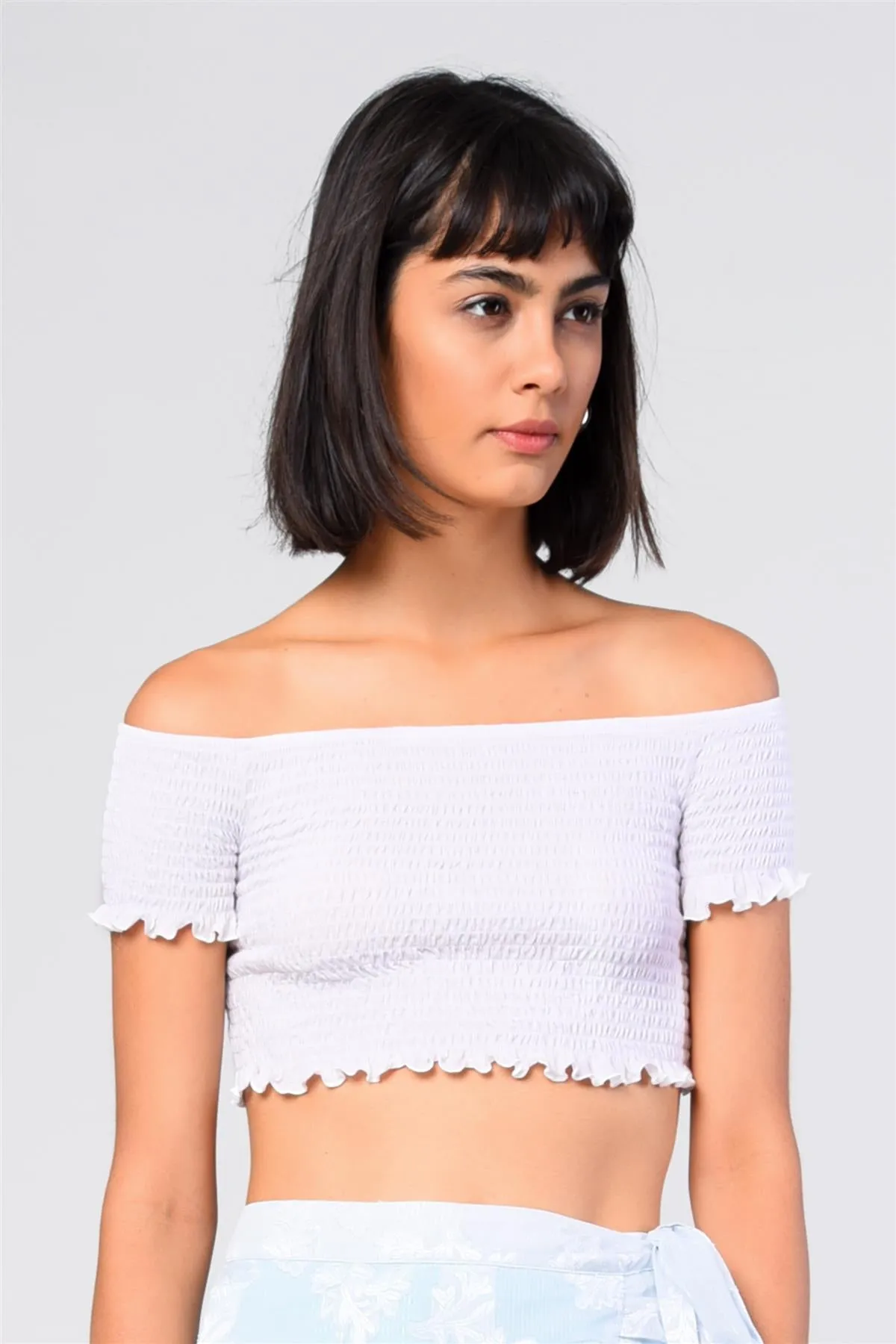 Off-White Shirred-Bardot Crop-Top sold by Glamorous product image thumbnail 3