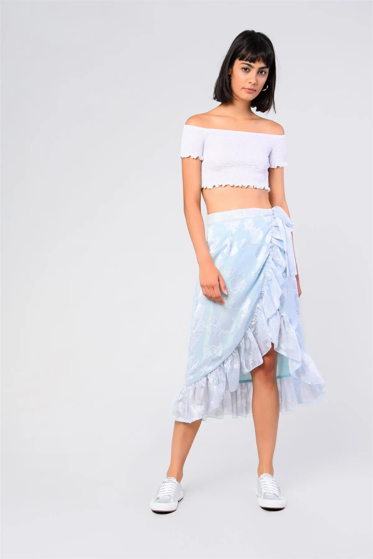 Off-White Shirred-Bardot Crop-Top sold by Glamorous