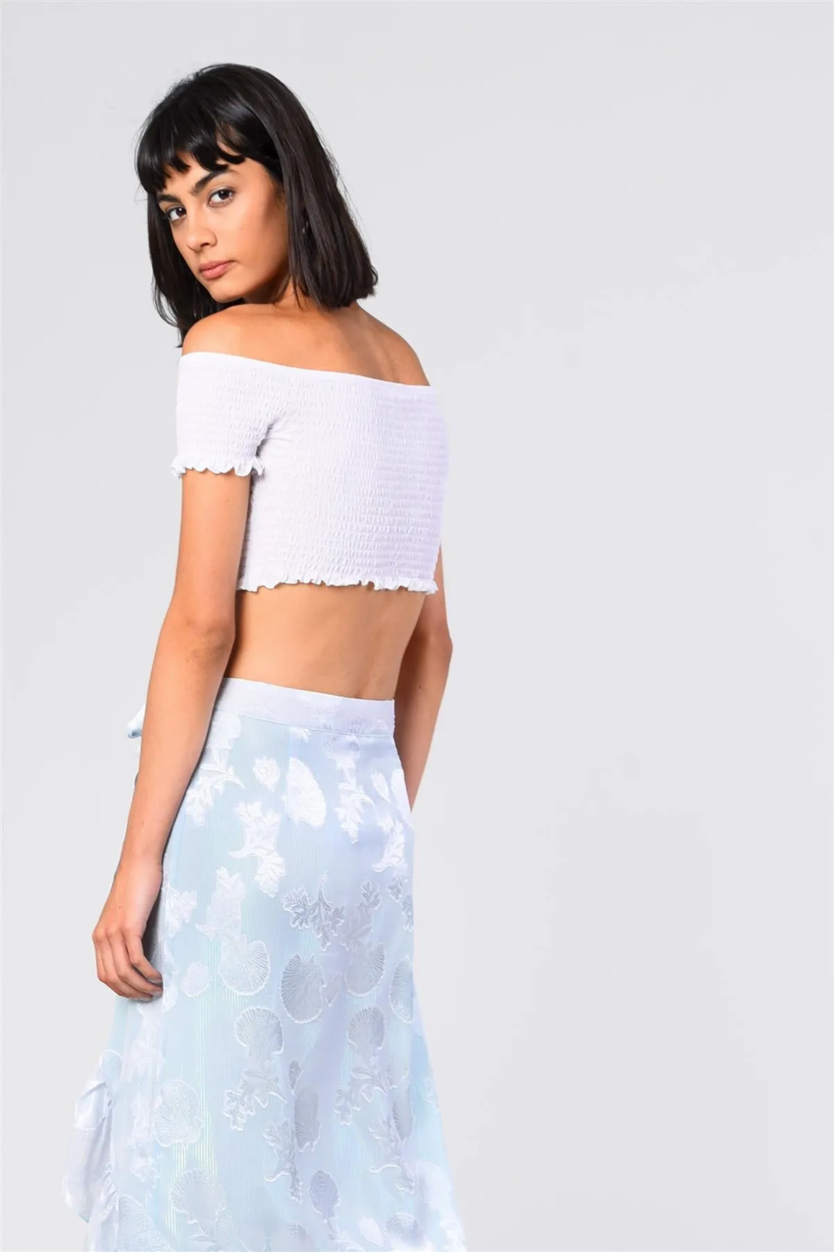 Off-White Shirred-Bardot Crop-Top sold by Glamorous product image thumbnail 2