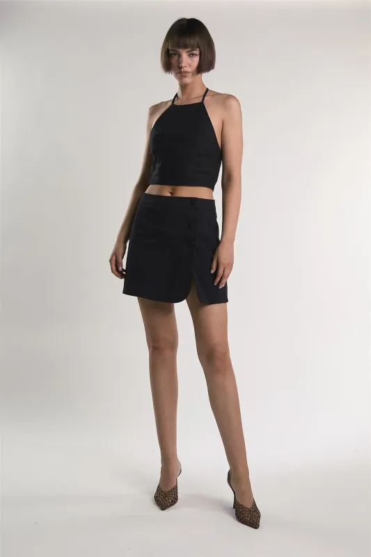 Black Halter-Neck Crop-Top sold by Glamorous