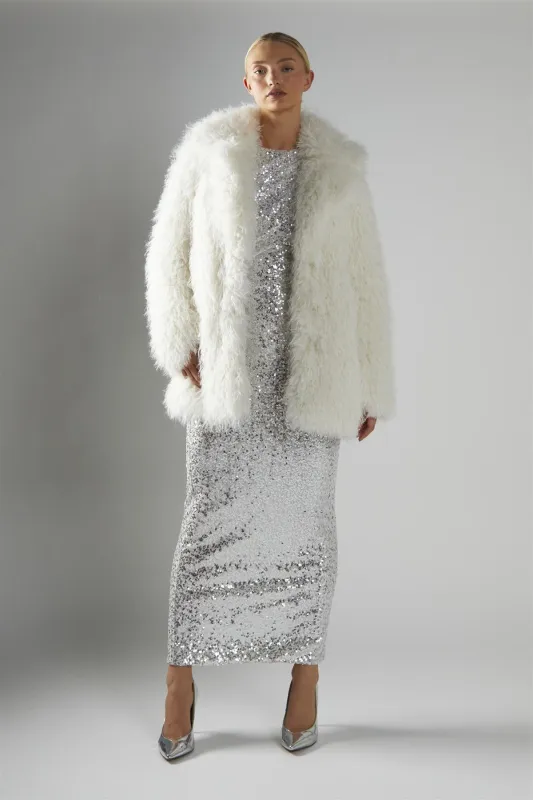 Cream Collared Faux Fur-Coat sold by Glamorous