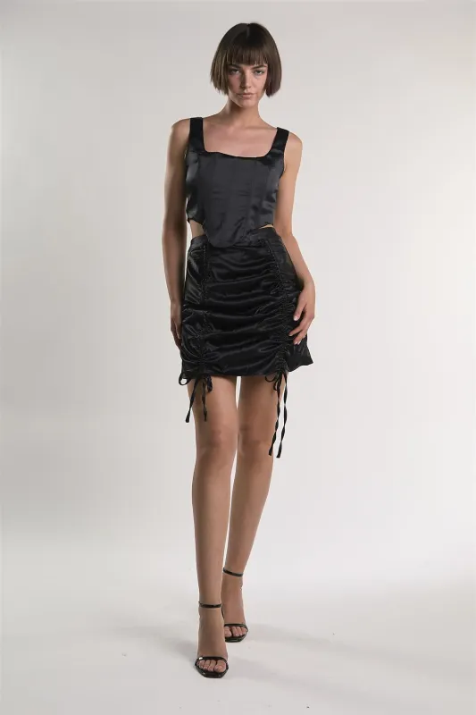 Black Ruched Mini Skirt sold by Glamorous