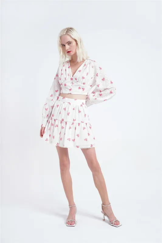 Rose-Broderie Long-Sleeve-Button-Up Crop-Top sold by Glamorous