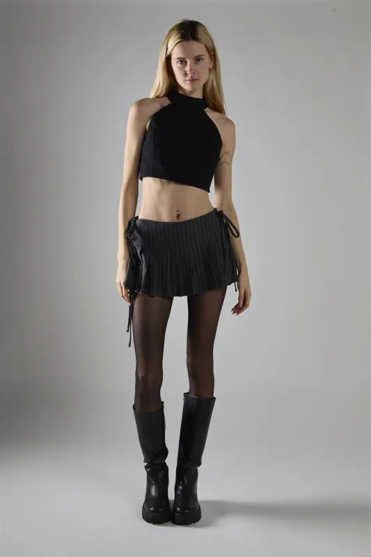 Black Halter-Neck Crop-Top sold by Glamorous