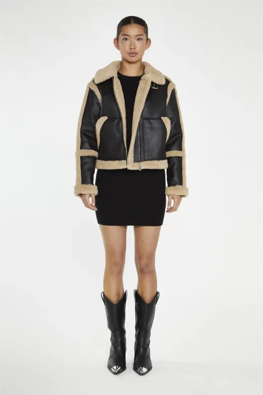 Black-Beige Faux-Fur Trim Jacket sold by Glamorous