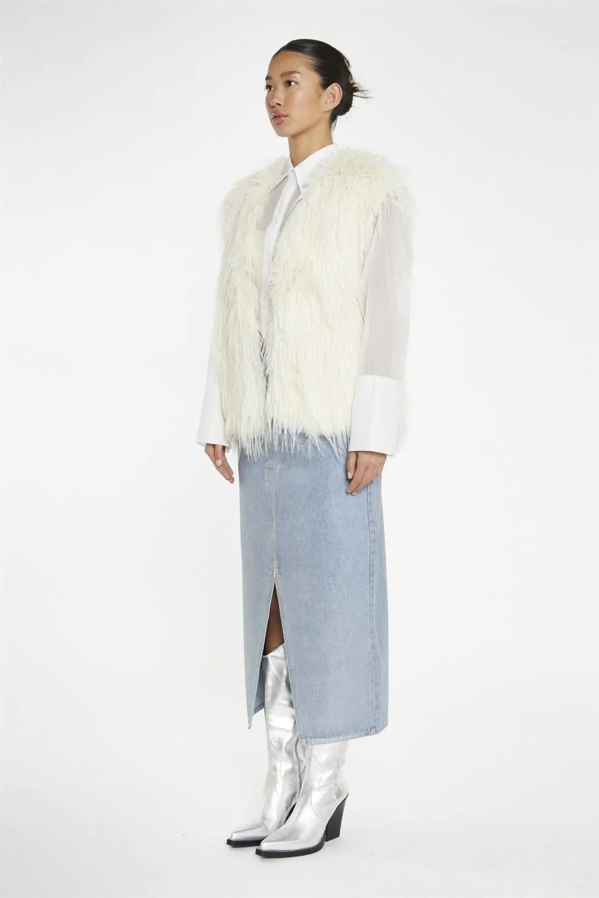 Cream Faux Fur Gilet sold by Glamorous product image thumbnail 4