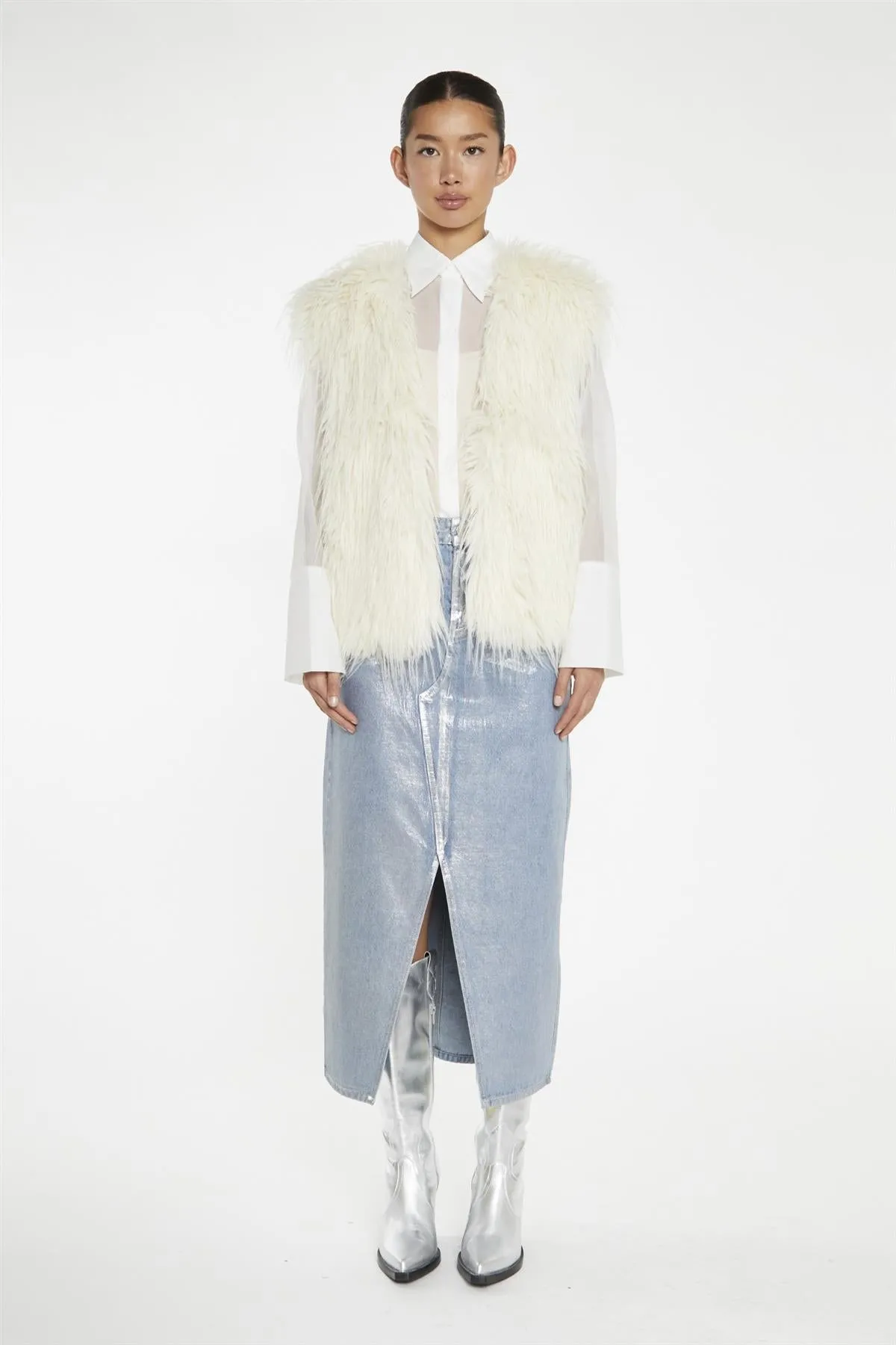 Cream Faux Fur Gilet sold by Glamorous