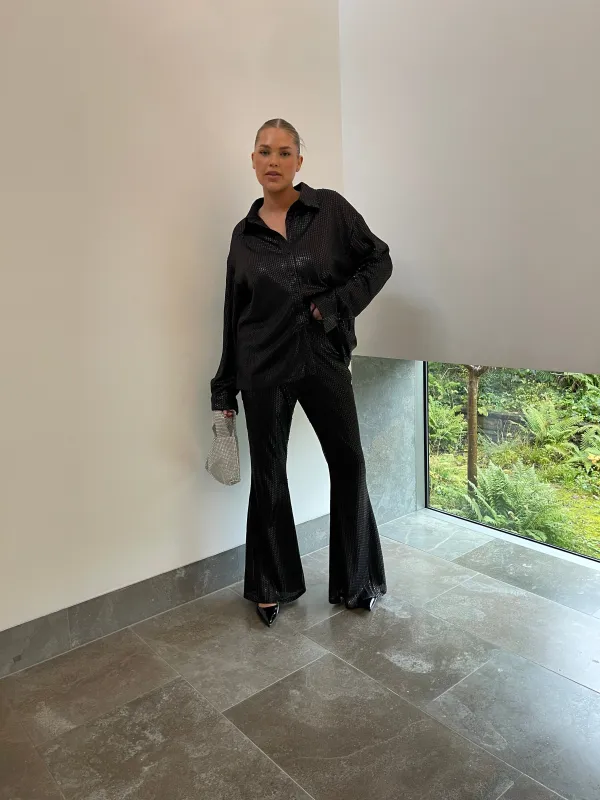 Black Sequin Wide Leg Trousers sold by Glamorous