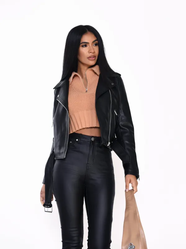 Glamorous Black PU Aviator Jacket sold by Glamorous