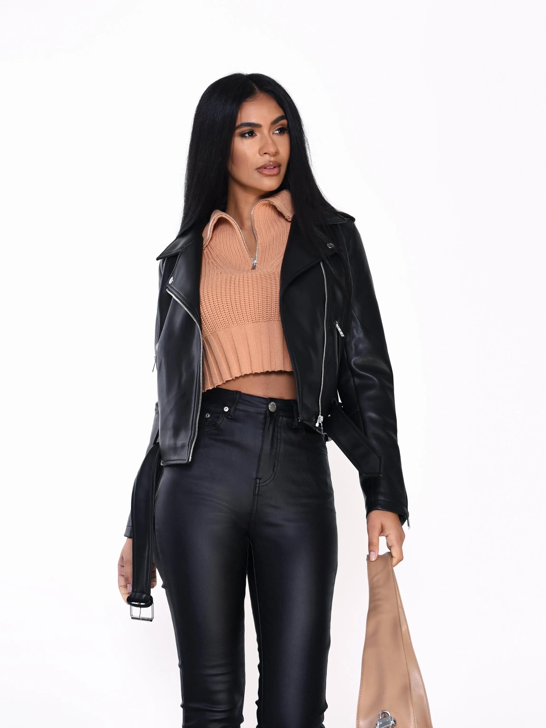 Glamorous Black PU Aviator Jacket sold by Glamorous