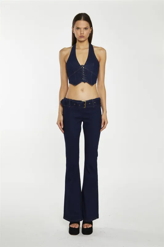 Indigo Wash Flared Denim Low-Rise-Jeans made by Glamorous
