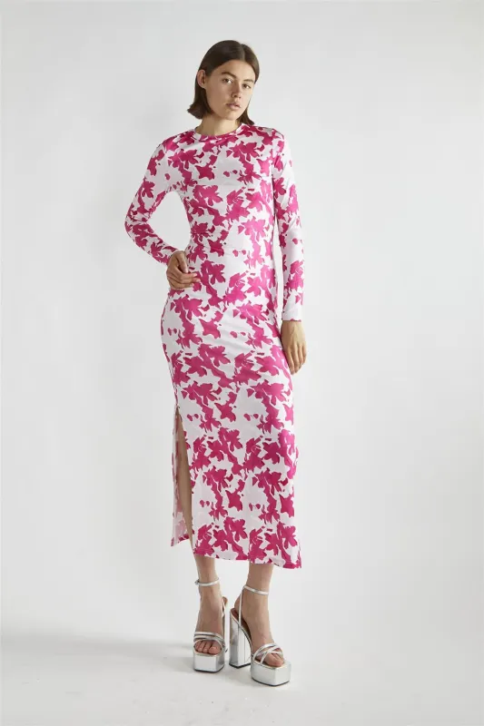 Pink Brushstroke Flowers Round Neck Maxi-Dress made by Glamorous