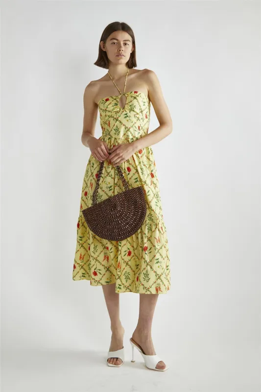 Yellow Floral Lattice Sleeveless V-Neck Maxi-Dress sold by Glamorous