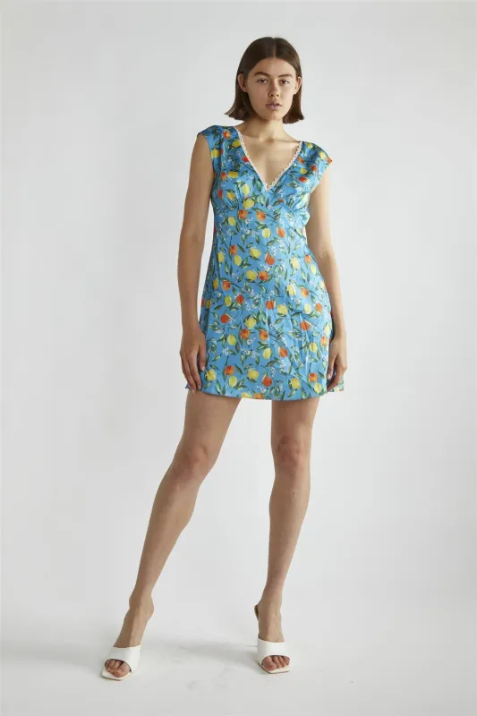 Blue Lemon-Print V-Neck Mini-Dress sold by Glamorous