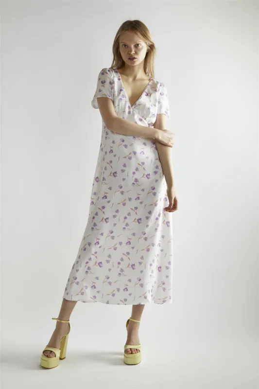 Lilac Watercolour-floral  V-Neck Maxi-Dress made by Glamorous