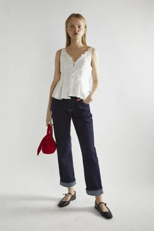 White Button-Front Top sold by Glamorous