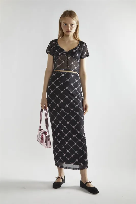 Black Rose-Trellis Mesh Bodycon Maxi-Skirt sold by Glamorous